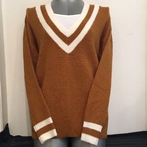 Caramel Deep V-Neck Soft Knit Sweater